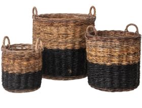 Harlech Set of 3 Baskets - Balck, Natural