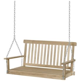 2-Seater Outdoor Wooden Swing Chair Hanging Hammock Garden - Natural