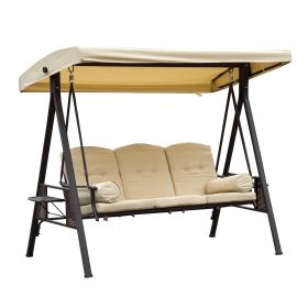 Steel Swing Chair Hammock Garden 3 Seater Canopy Cushion Shelter Outdoor Bench Beige