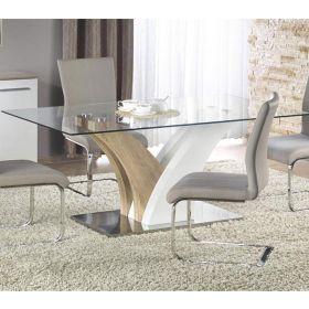 Maverick Dining Table with Clear Glass Top - White and Natural