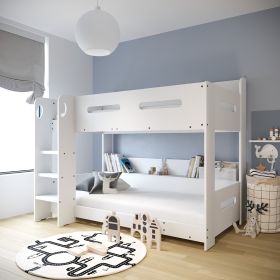 White Wooden Bunk Bed with Shelves
