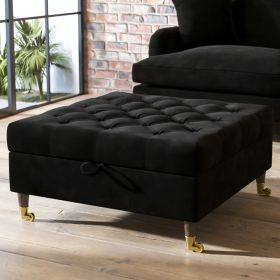 Large Chesterfield Footstool with Storage with Wheels - Black