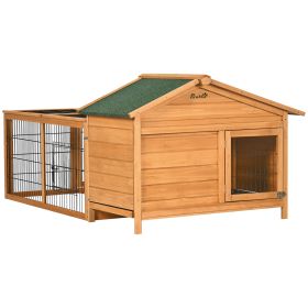 Wooden Rabbit Hutch Outdoor, Guinea Pig Hutch, Detachable Rabbit Cage w/Openable Run & Roof Lockable Door Slide-out Tray Golden Red