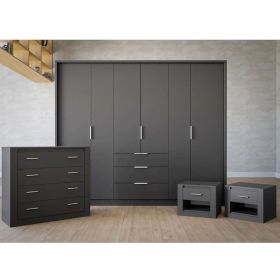 Stafford 4 Pcs Bedroom Set with Wardrobe, Chest and Bedside Table - Graphite