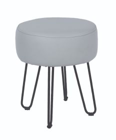 Soft Furnishings PU Upholstered Round Stool with Metal Legs - Grey