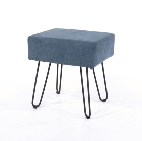 Soft Furnishings Fabric Upholstered Rectangular Stool with Metal Legs - Blue