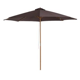Bamboo Wooden Market Patio 8 Ribs Umbrella Garden Parasol Outdoor Sunshade Canopy - Coffee