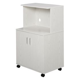 Microwave Cart on Wheels Utility Trolley Storage Sideboard Bookcase with 2-door Cabinet, 97H x 60.4W x 40.3Dcm, White