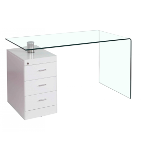 Cheshire Elegance White High Gloss Desk with Clear Tempered Glass Top - Modern Design