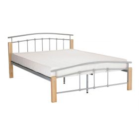 Roman Rhett Bed in Silver and Beech Finish - 4ft Small Double Size