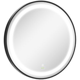 Round LED Bathroom Mirror, Dimmable Lighted Wall-Mounted Mirror with 3 Temperature Colours, Memory Function, Hardwired