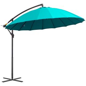 3M Cantilever Shanghai Parasol Garden Hanging Banana Sun Umbrella with Crank Handle, 18 Sturdy Ribs and Cross Base, Turquoise