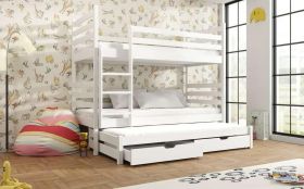TUMY Wooden 2 Drawers Storage Double Bed with Trundle and Bonnell Foam Mattress - White