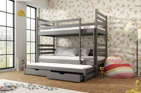 TUMY Wooden 2 Drawers Storage Double Bed with Trundle and Foam Mattress - Graphite