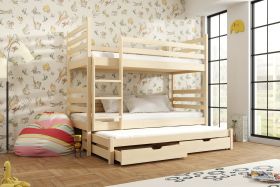 TUMY Wooden 2 Drawers Storage Double Bed with Trundle and Bonnell Foam Mattress - Pine