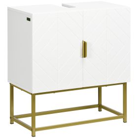Bathroom Mirror Cabinet Under Sink Storage Cabinet Basin Cupboard with 2 Doors and Gold Steel Legs