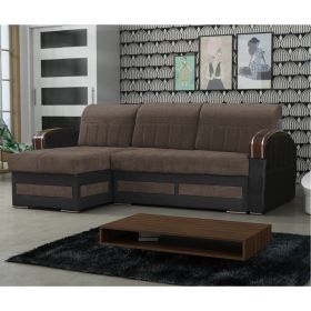 Calvin Modern Style L-Shape Fabric Corner Sofabed with Storage - Brown