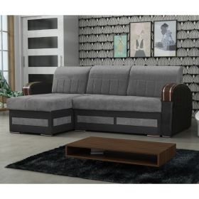 Calvin Modern Style L-Shape Fabric Corner Sofabed with Storage - Grey