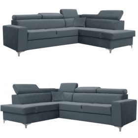 Classic Armagh Corner Sofabed with Movable Neck Rest and Storage Left, Right Orientation - Steel