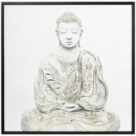 Canvas Wall Art Gold Textured Buddha Sit in Meditation, Wall Pictures for Living Room Bedroom Decor, 83 x 83 cm