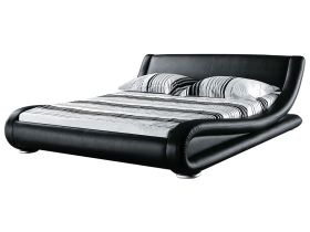Platform Waterbed Black Genuine Leather Upholstered with Mattress and Accessories 6ft EU Super King Size Sleigh Design 