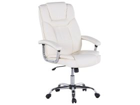 Office Executive Chair Beige Faux Leather Swivel Adjustable Seat Height Castors 