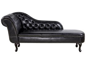 Chaise Lounge Black Left Hand Faux Leather Buttoned 