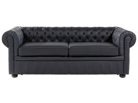 Chesterfield Sofa Black Genuine Leather 3 Seater 