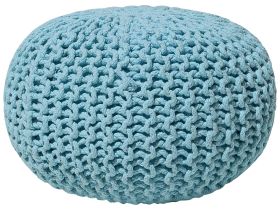 Pouf Ottoman Light Blue Knitted Cotton EPS Beads Filling Round Small Footstool 40 x 25 cm 