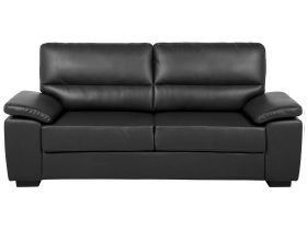 Sofa Black 3 Seater Faux Leather Living Room 