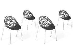 Set of 4 Dining Chairs Black Plastic Cut Out Modern 