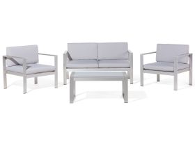 4 Piece Garden Set Grey Plastic Wood Sofa with 2 Chairs and Coffee Table 