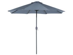 Garden Parasol Grey Shade with LED Light Aluminium Pole Crank Mechanism Outdoor Umbrella