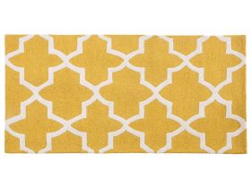 Area Rug Yellow Wool 80 x 150 cm Trellis Quatrefoil Pattern Hand Tufted Oriental Moroccan Clover 