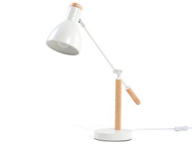 Table Lamp White Metal 50H cm Light Wood Crane Arm Adjustable Shade Modern 