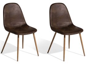 Set of 2 Dining Chairs Dark Brown Fabric Metal Legs Retro 
