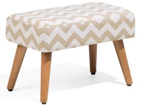Footstool Beige Cotton with Wooden Legs Chevron Pattern Scandinavian Style 