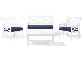 Garden Sofa Set White Acacia Wood Blue Cushions 4 Seater with Table Outdoor Conversation Set 