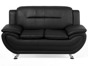 2 Seater Sofa Black Faux Leather Pillow Top Arms Modern 