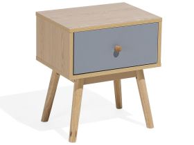 Bedside Table Nightstand Light Wood with Grey 1 Drawer Manufactured Wood Scandinavian Design 