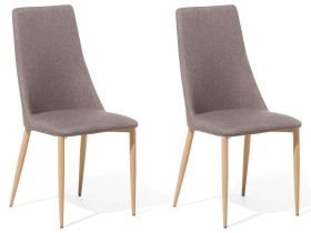 Set of 2 Dining Chairs Taupe Fabric Upholstered Seat High Back 