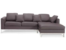 Corner Sofa Brown Leather Upholstered L-shaped Left Hand Orientation 