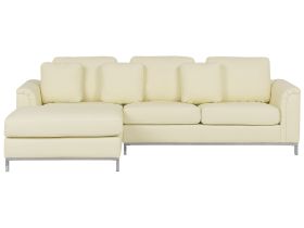 Corner Sofa Beige Leather Upholstered L-shaped Right Hand Orientation 