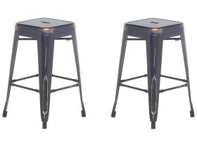 Set of 2 Bar Stools Black with Gold Metal 60 cm Stackable Counter Height Industrial 