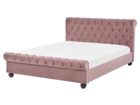 Bed Frame Pink Velvet Upholstery Black Wooden Legs King Size 5ft3 Buttoned Glam 