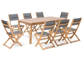 Garden Dining Set Light Wood Acacia Table 8 Chairs 9 Piece 