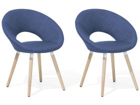 Set of 2 Dining Chairs Blue Fabric Upholstery Light Wood Legs Modern Eclectic Style 