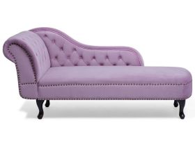 Chaise Lounge Pink Left Hand Velvet Buttoned Nailheads 
