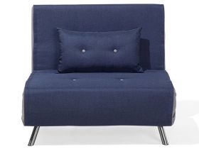 Sofa Bed Blue Fabric Upholstery Single Sleeper Fold Out Chair Bed 