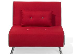 Sofa Bed Red Fabric Upholstery Single Sleeper Fold Out Chair Bed 